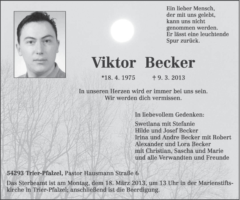  Traueranzeige für Viktor Becker vom 13.03.2013 aus TRIERISCHER VOLKSFREUND