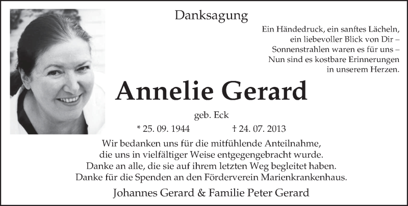  Traueranzeige für Annelie Gerard vom 31.08.2013 aus TRIERISCHER VOLKSFREUND