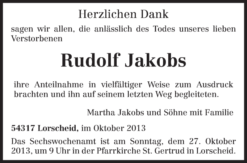 Traueranzeigen Von Rudolf Jakobs Volksfreund Trauer De