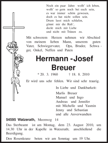 Traueranzeigen Von Hermann Josef Breuer Volksfreund Trauer De