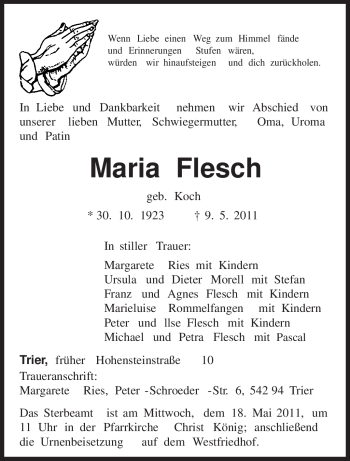 Traueranzeige von Maria Flesch von TRIERISCHER VOLKSFREUND