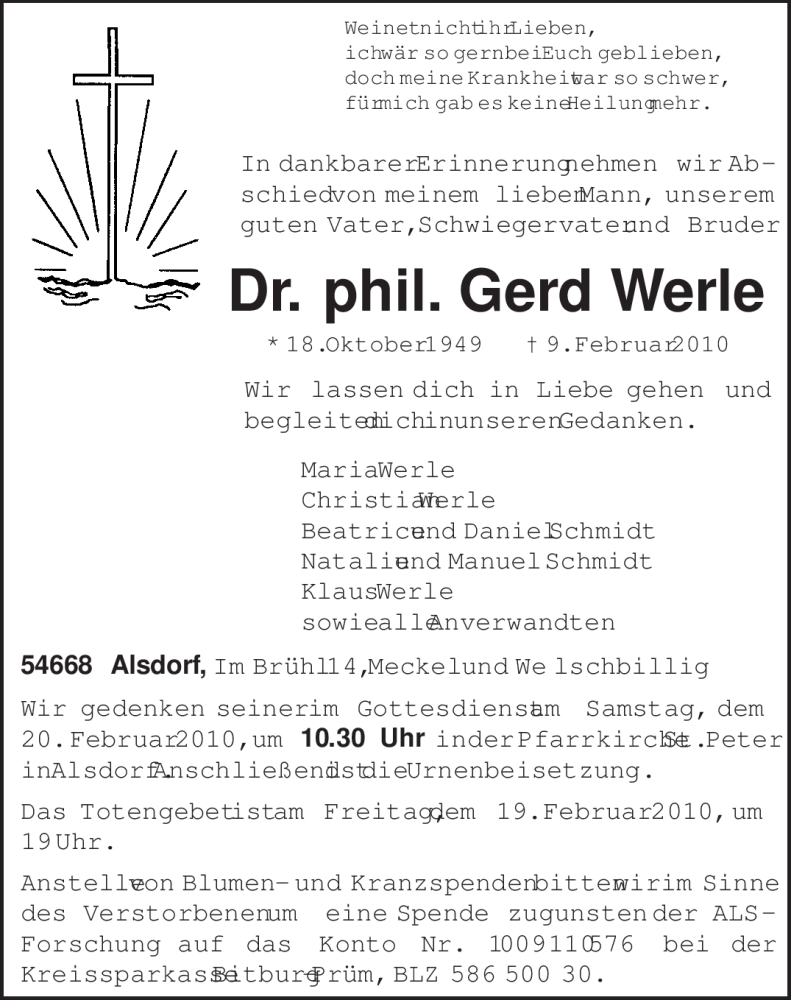 Traueranzeigen Von Gerd Werle Volksfreund Trauer De