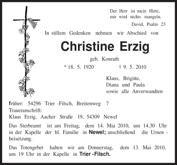 Traueranzeige von Christine Erzig von TRIERISCHER VOLKSFREUND