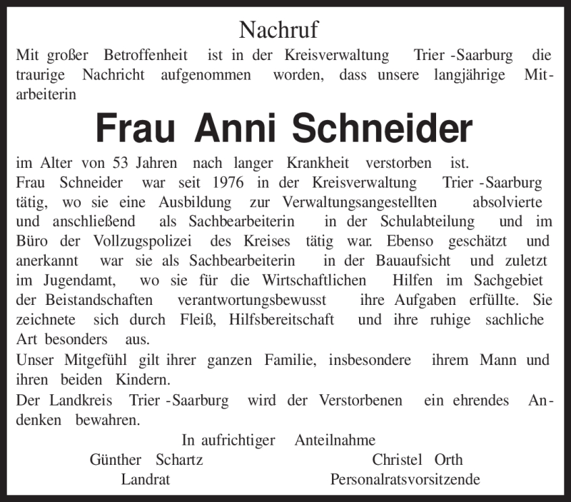  Traueranzeige für Anni Schneider vom 03.11.2011 aus TRIERISCHER VOLKSFREUND