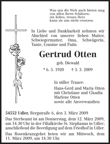 Traueranzeigen Von Gertrud Otten Volksfreund Trauer De