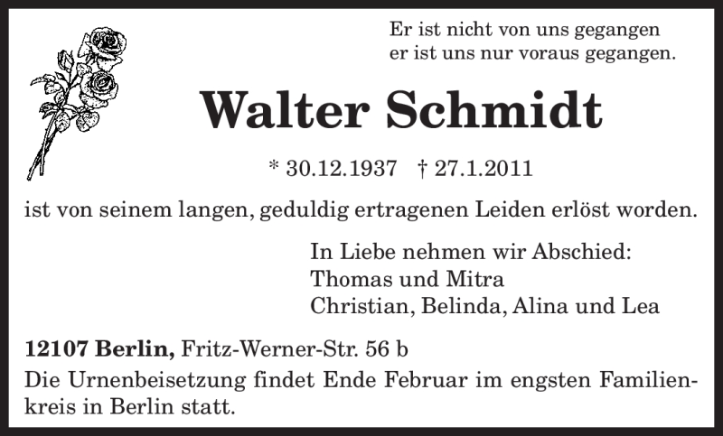 Traueranzeigen Von Walter Schmidt Volksfreund Trauer De