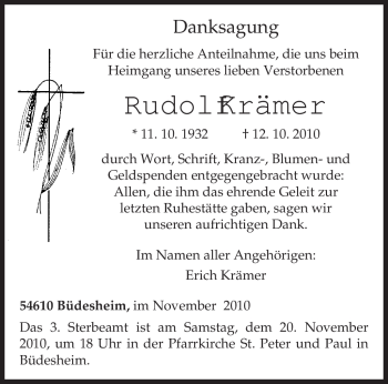 Traueranzeigen Von Rudolf Kr Mer Volksfreund Trauer De