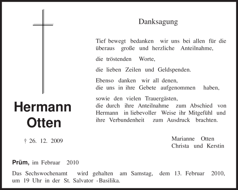 Traueranzeigen Von Hermann Otten Volksfreund Trauer De