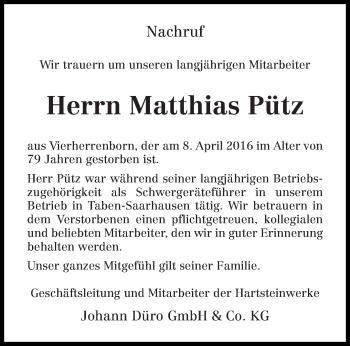 Traueranzeigen Von Matthias P Tz Volksfreund Trauer De