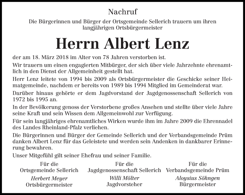 Traueranzeigen Von Albert Lenz Volksfreund Trauer De