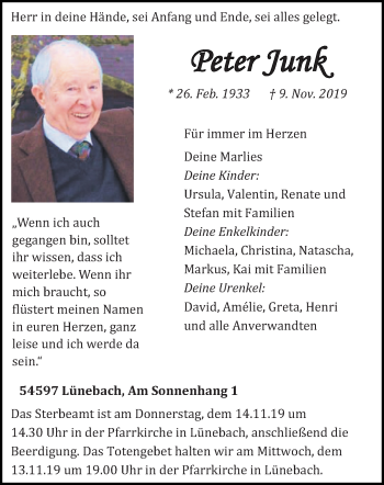 Traueranzeigen Von Peter Junk Volksfreund Trauer De