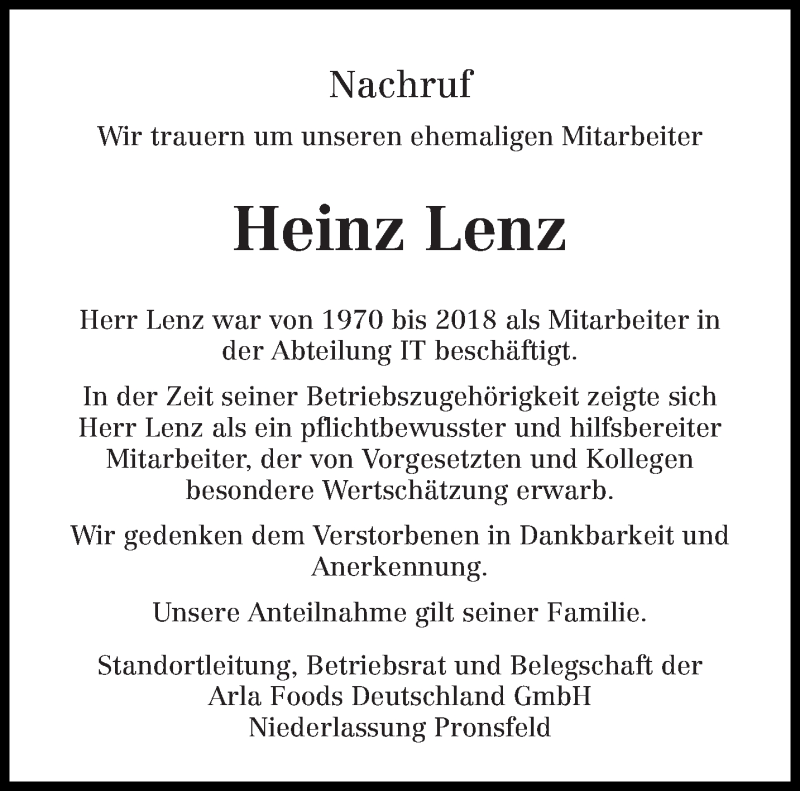 Traueranzeigen Von Heinz Lenz Volksfreund Trauer De