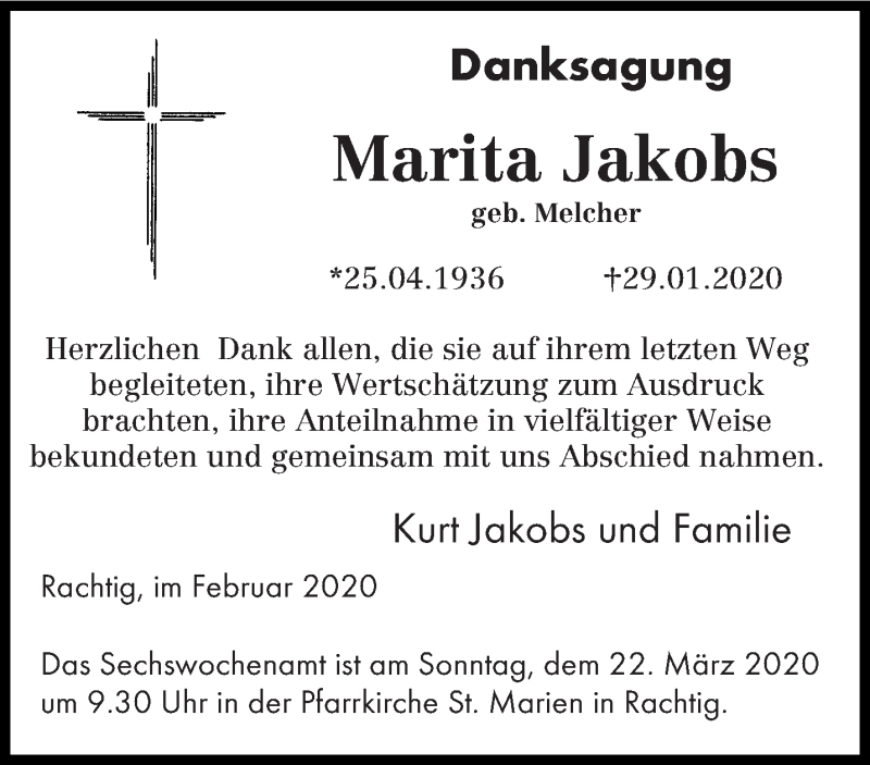 Traueranzeigen Von Marita Jakobs Volksfreund Trauer De