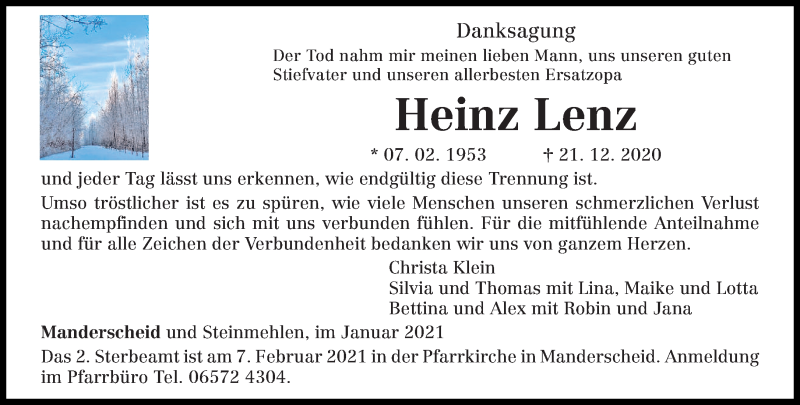 Traueranzeigen Von Heinz Lenz Volksfreund Trauer De