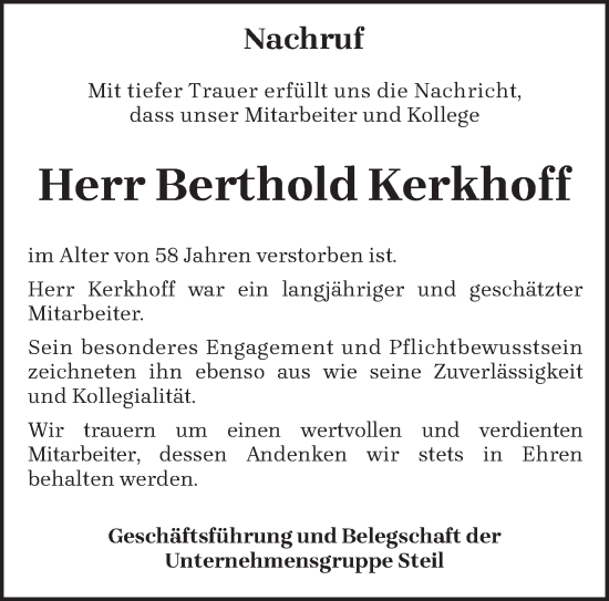 Traueranzeige von Berthold Kerkhoff von trierischer_volksfreund
