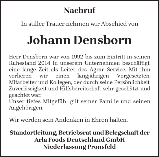 Traueranzeige von Johann Densborn von trierischer_volksfreund