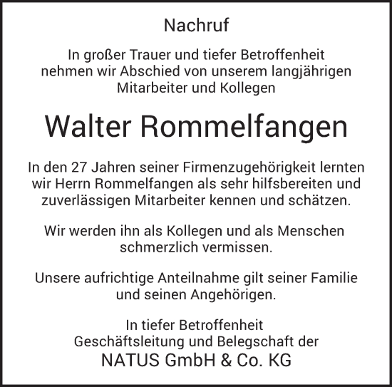 Traueranzeigen Von Walter Rommelfangen Volksfreund Trauer De