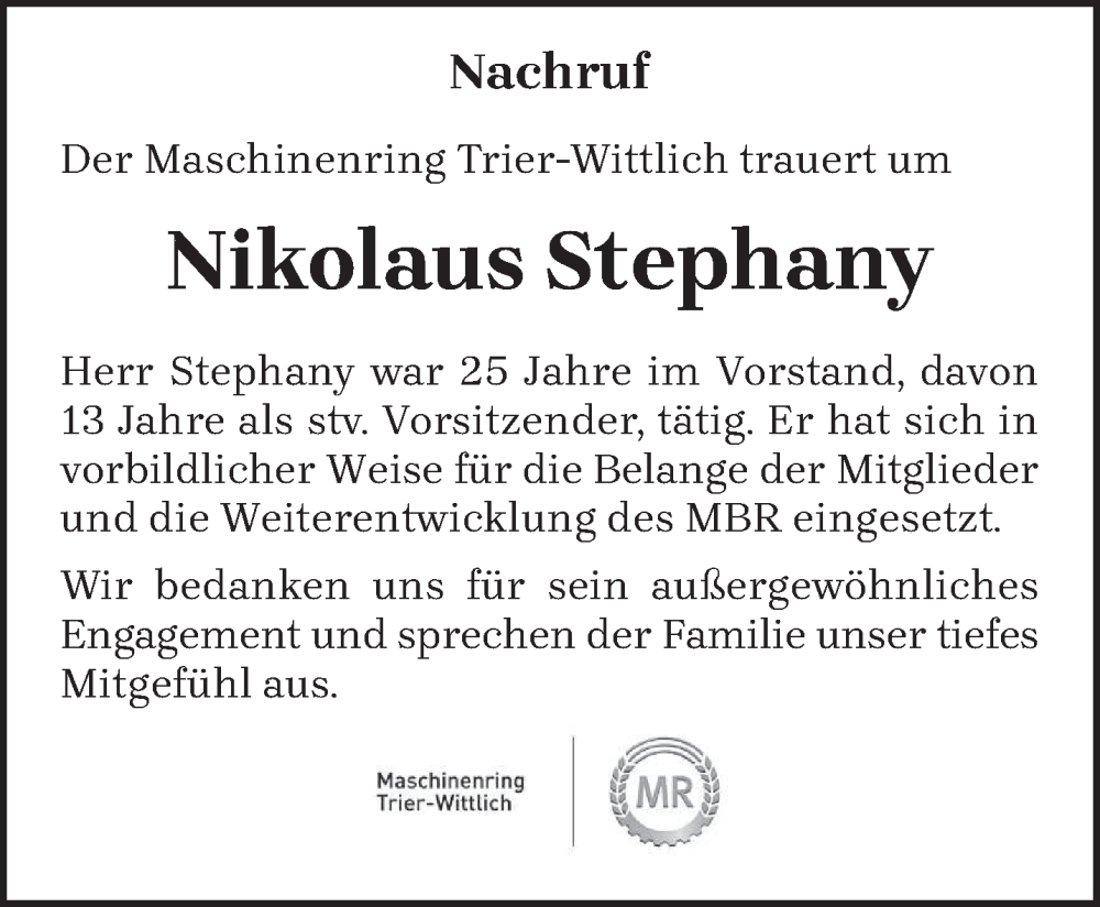 Traueranzeigen Von Nikolaus Stephany Volksfreund Trauer De