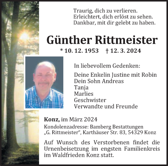 Traueranzeige von Günther Rittmeister von trierischer_volksfreund