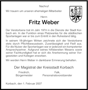 Traueranzeige von Fritz Weber von TRIERISCHER VOLKSFREUND