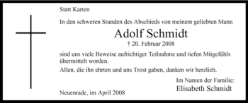Traueranzeige von Adolf Schmidt von TRIERISCHER VOLKSFREUND