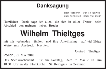 Traueranzeige von Wilhelm Thieltges von TRIERISCHER VOLKSFREUND