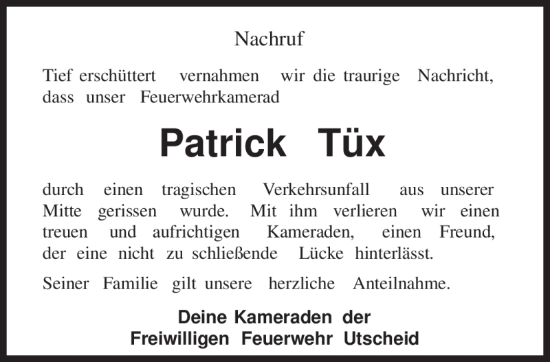  Traueranzeige für Patrick Tüx vom 28.09.2010 aus TRIERISCHER VOLKSFREUND