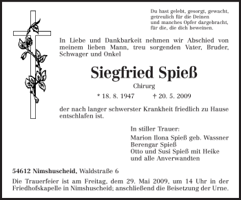 Traueranzeige von Siegfried Spieß von TRIERISCHER VOLKSFREUND