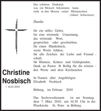 Traueranzeige von Christine Nosbisch von TRIERISCHER VOLKSFREUND