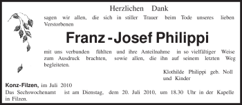 Traueranzeige von Franz - Josef Philippi von TRIERISCHER VOLKSFREUND