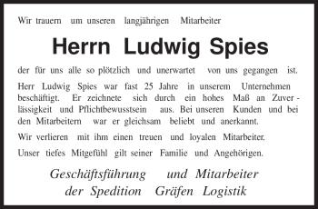 Traueranzeige von Ludwig Spies von TRIERISCHER VOLKSFREUND