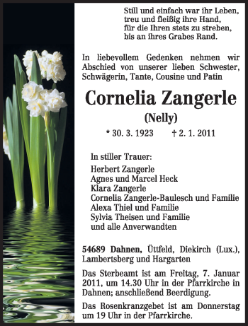 Traueranzeige von Cornelia Zangerle von TRIERISCHER VOLKSFREUND