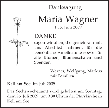 Traueranzeige von Maria Wagner von TRIERISCHER VOLKSFREUND