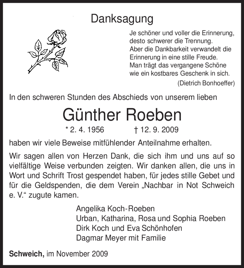  Traueranzeige für Günther Roeben vom 07.11.2009 aus TRIERISCHER VOLKSFREUND