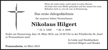 Traueranzeige von Nikolaus Hilgert von TRIERISCHER VOLKSFREUND