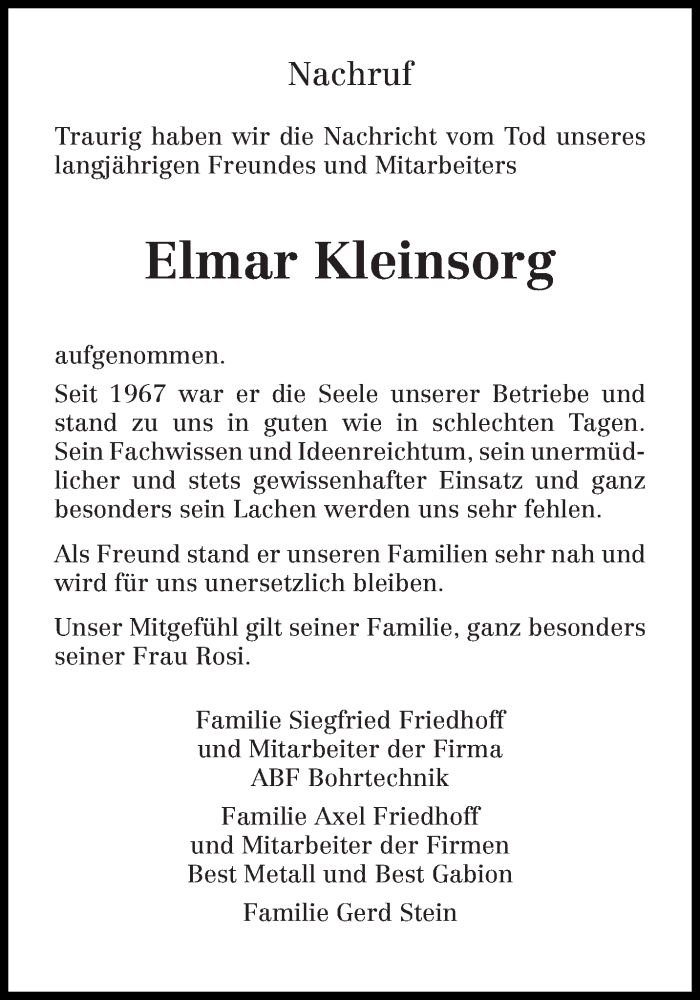  Traueranzeige für Elmar Kleinsorg vom 25.02.2015 aus trierischer_volksfreund