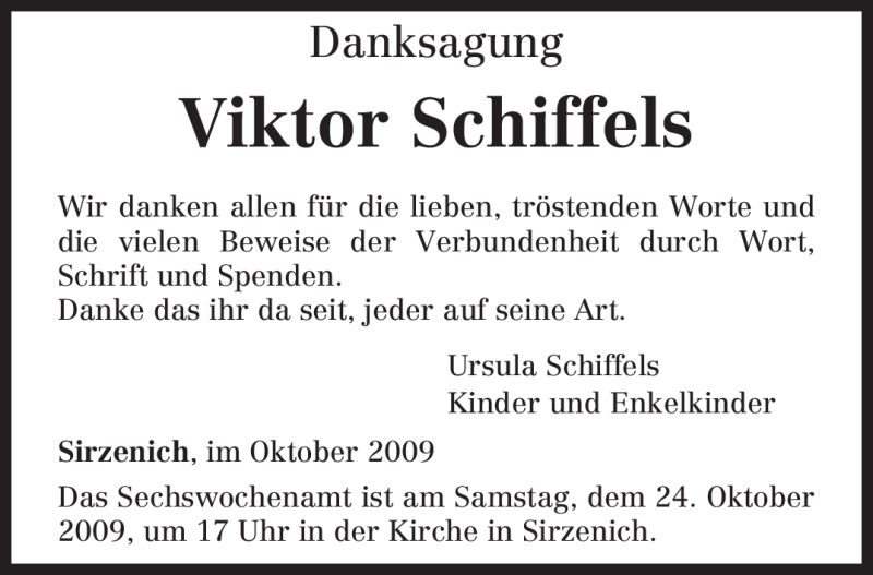  Traueranzeige für Viktor Schiffels vom 21.10.2009 aus TRIERISCHER VOLKSFREUND