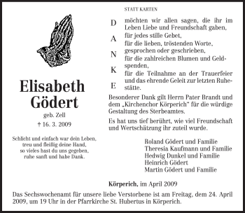 Traueranzeige von Elisabeth Gödert von TRIERISCHER VOLKSFREUND