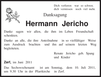 Traueranzeige von Hermann Jericho von TRIERISCHER VOLKSFREUND