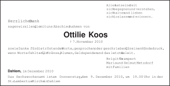 Traueranzeige von Ottilie Koos von TRIERISCHER VOLKSFREUND