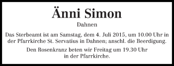 Traueranzeige von Änni Simon von trierischer_volksfreund