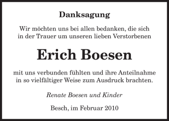 Traueranzeige von Erich Boesen von TRIERISCHER VOLKSFREUND