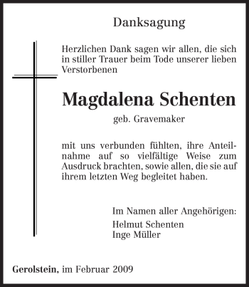 Traueranzeige von Magdalena Schenten von TRIERISCHER VOLKSFREUND