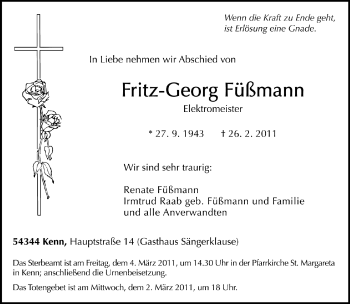 Traueranzeige von Fritz-Georg Füßmann von TRIERISCHER VOLKSFREUND