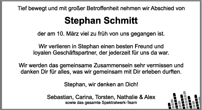  Traueranzeige für Stephan Schmitt vom 14.03.2011 aus TRIERISCHER VOLKSFREUND