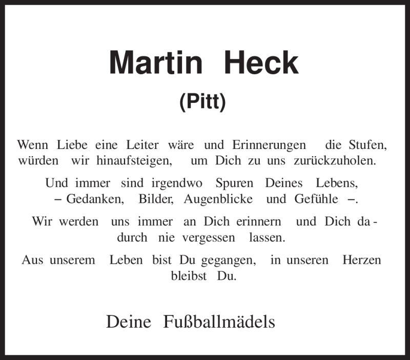  Traueranzeige für Martin Heck vom 15.12.2009 aus TRIERISCHER VOLKSFREUND