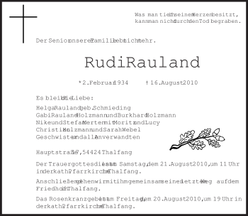 Traueranzeige von Rudi Rauland von TRIERISCHER VOLKSFREUND