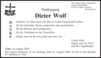 Traueranzeige von Dieter Wolf von TRIERISCHER VOLKSFREUND