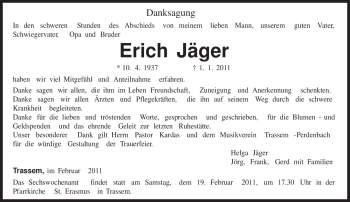 Traueranzeige von Erich Jäger von TRIERISCHER VOLKSFREUND