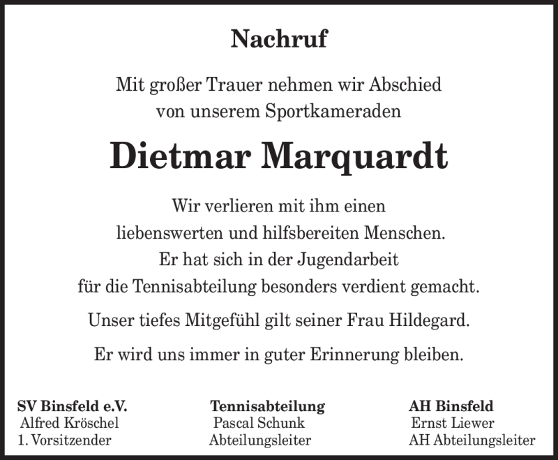  Traueranzeige für Dietmar Marquardt vom 25.02.2012 aus TRIERISCHER VOLKSFREUND